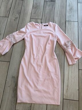 Tommy Hilfiger Blush Pink Lace-Trim Long Sleeve Sheath Dress